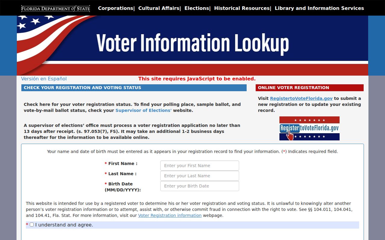 Lauderdale Lakes residents directory Florida voter status form