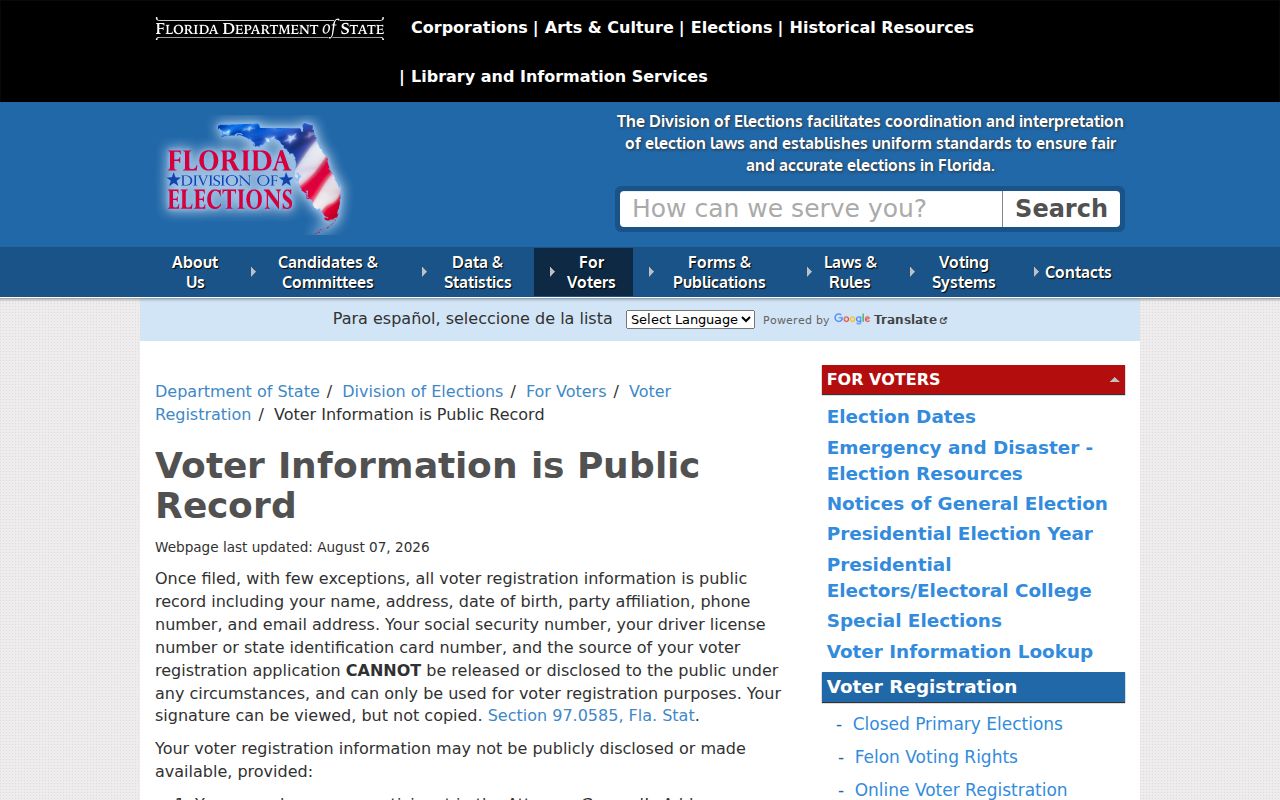 Florida voter information rules for a Lauderdale Lakes neighbors search