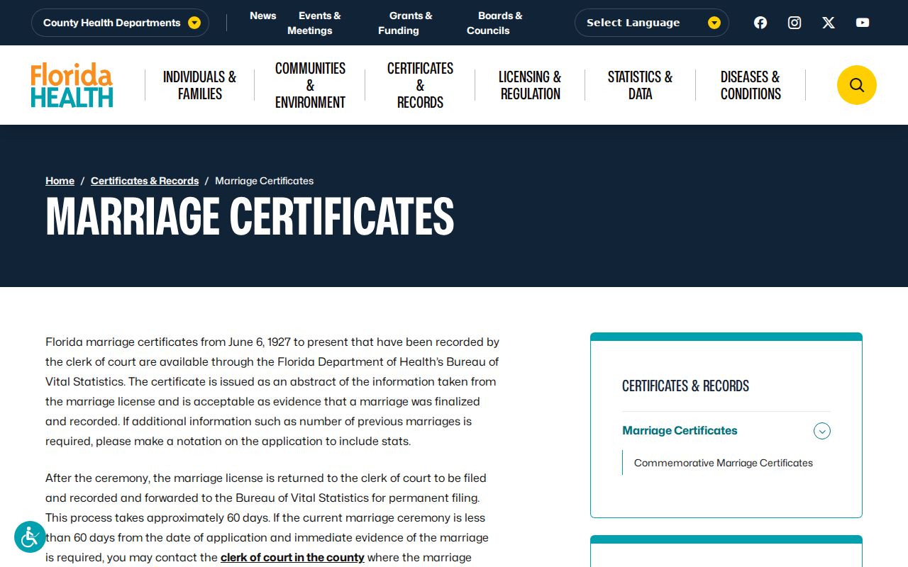 Lauderdale Lakes previous residents Florida marriage certificates