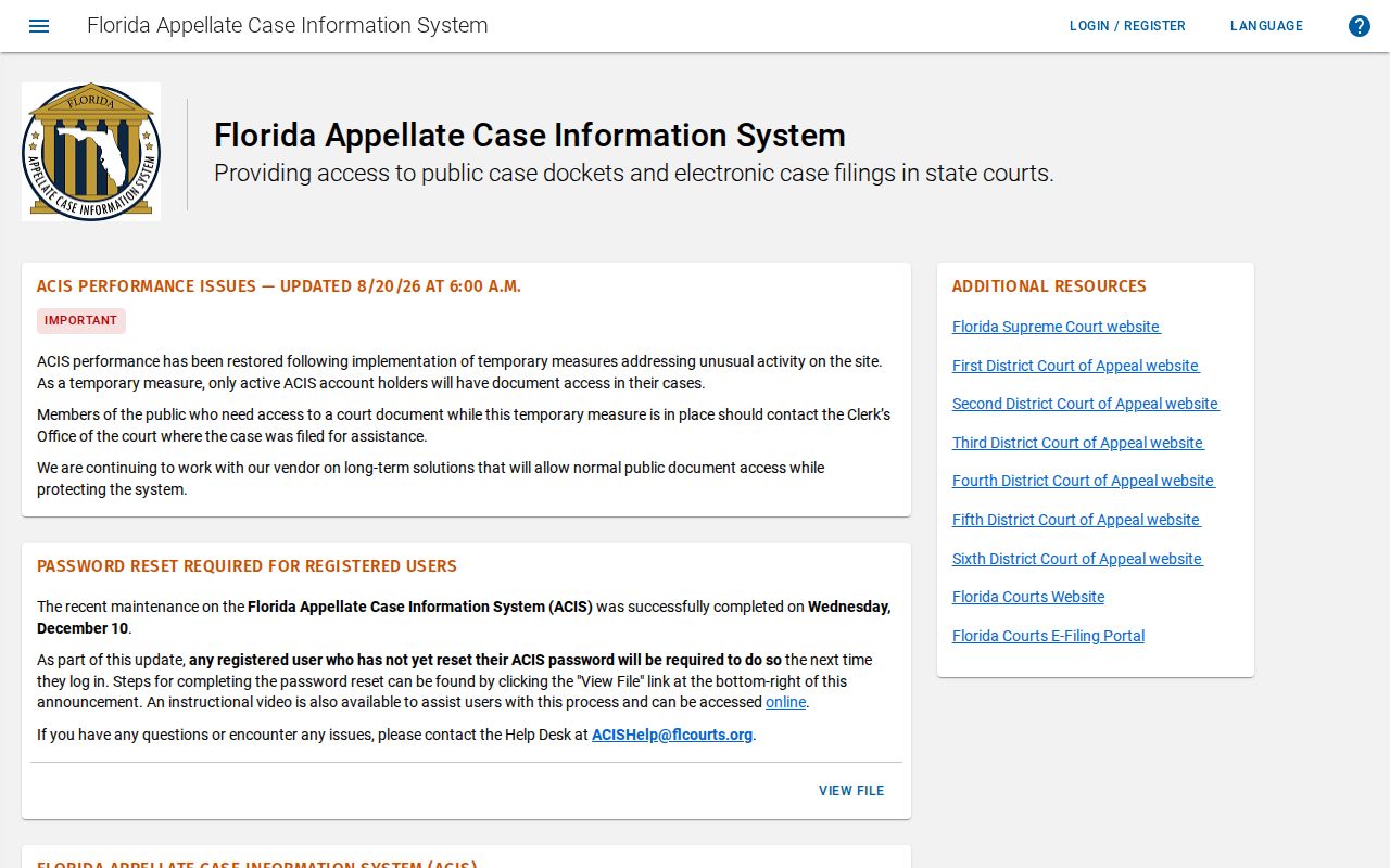 Florida ACIS appellate portal for Lauderdale Lakes resident court records