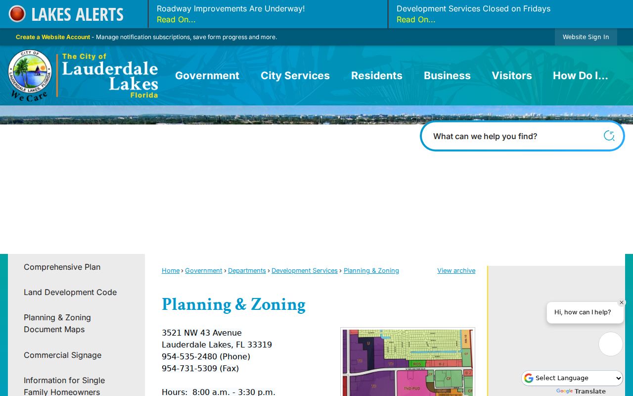 Lauderdale Lakes street directory planning and zoning resources