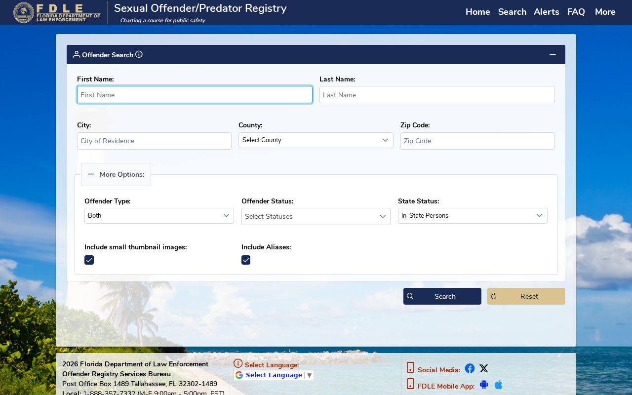 FDLE location search illustrating Lauderdale Lakes ZIP boundary breadth